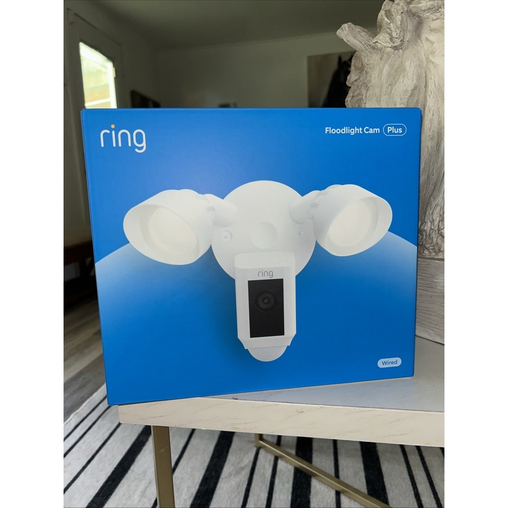 New Ring - Floodlight Cam Plus Outdoor Wired 1080p Surveillance Camera - White - Picture 1 of 5